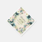 ティール(緑がかった色)ピンククリームフローラ女子40歳 スタンダードカクテルナプキン (角)