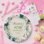 ティール(緑がかった色)ピンククリームフローラ女子40歳 ペーパープレート (パーティー)
