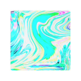 ティール（緑がかった色）ピンクグリーン波抽象芸術パターンモダン メタルプリント