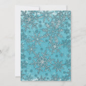 ティール（緑がかった色）ピンクスノーフレークスウィンターブライダルシャワー 招待状 (裏面)