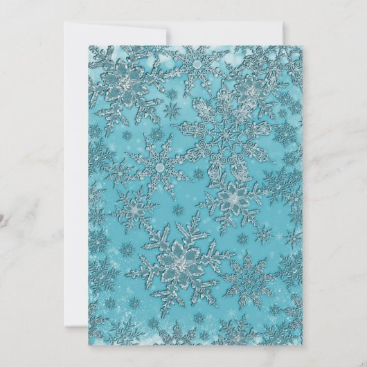 ティール（緑がかった色）ピンクスノーフレークスウィンターブライダルシャワー 招待状 (裏面)
