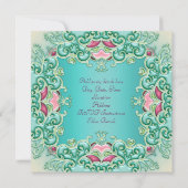 ティール(緑がかった色)ピンクバタフライ女性30th誕生日 招待状 (裏面)