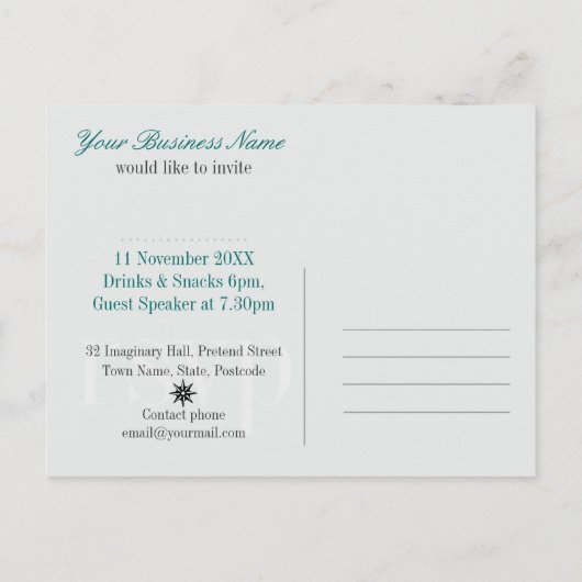 ティール（緑がかった色）ピンクパターンオフィスパーティの招待状カード インビテーションポストカード (裏面)