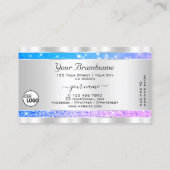 ティール(緑がかった色)ピンクパープルグリッタースターとロゴシルバー 名刺 (裏面)