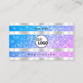 ティール(緑がかった色)ピンクパープルグリッタースターとロゴシルバー 名刺 (正面)