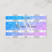 ティール（緑がかった色）ピンクパープルグリッタースターズイニシャルシルバー 名刺 (正面)