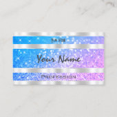 ティール(緑がかった色)ピンクパープルグリッタースターズシルバーデコール 名刺 (正面)