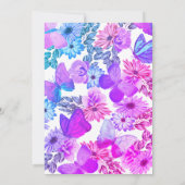 ティール(緑がかった色)ピンクパープルフローラバタフライベビーシャワー 招待状 (裏面)