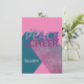 ティール（緑がかった色）&ピンクビジネスホリデーカード 招待状 (スタンド正面)