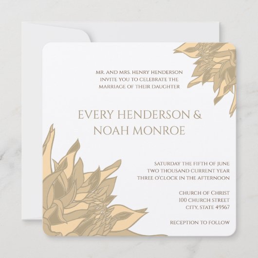 ティール（緑がかった色）ピンクビーズワックスイエローコーラルフローラ招待状 招待状 (正面)