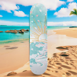 ティール（緑がかった色）&ピンクビーチコースタルウェーブウィメンズビギナー スケートボード