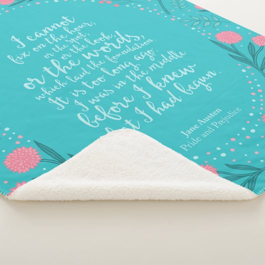 ティール(緑がかった色)&ピンクフローラジェーンオースティンプライドと偏見 シェルパブランケット (3/4)