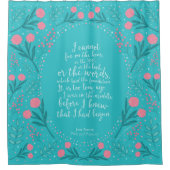 ティール（緑がかった色）&ピンクフローラジェーンオースティンプライドと偏見 シャワーカーテン (正面)