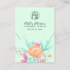 ティール(緑がかった色)ピンクフローラロゴジュエリーネックレス 名刺