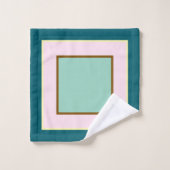 ティール（緑がかった色）ピンクブラウンブロックパターン バスタオルセット (ウォッシュタオル)