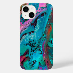 ティール(緑がかった色)ピンクブラック抽象芸術流体絵画ズ Case-Mate iPhone 14ケース