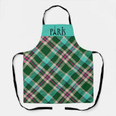 ティール（緑がかった色）&ピンクプレイドパリエプロン エプロン (正面)