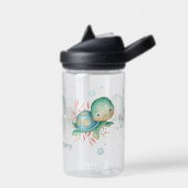 ティール（緑がかった色）ピンクベビーウミガメ ウォーターボトル (左面)