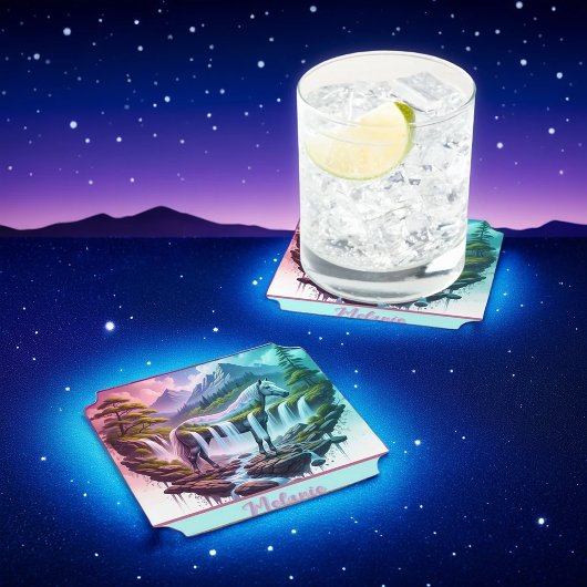 ティール（緑がかった色）ピンクホースマウンテンウォーターフォートコースター ペーパーコースター