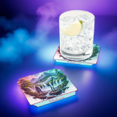 ティール（緑がかった色）ピンクホースマウンテンウォーターフォートコースター ペーパーコースター