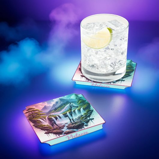 ティール（緑がかった色）ピンクホースマウンテンウォーターフォートコースター ペーパーコースター