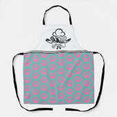 ティール（緑がかった色）&ピンクポーズエプパーソナライズされたロン エプロン (正面)