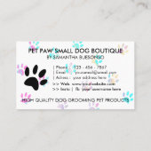 ティール(緑がかった色)ピンクポーズボーディングドッグペットグルーミング 名刺 (裏面)