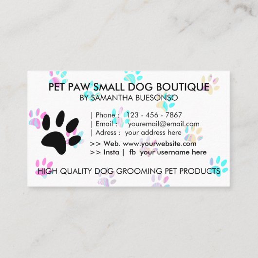 ティール(緑がかった色)ピンクポーズボーディングドッグペットグルーミング 名刺 (裏面)