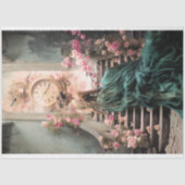 ティール（緑がかった色）&ピンクポートレートアートレディエレガントーシッティング 薄葉紙 (正面)