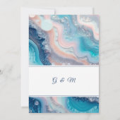 ティール（緑がかった色）ピンクマーブルアゲートサマー結婚ズ 招待状 (裏面)