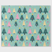 ティール(緑がかった色)ピンクレトロクリスマスツリー ラッピングペーパー (フラット)