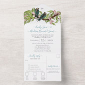 ティール（緑がかった色）ピンクロベバードシークレットフォレストガーデン オールインワン招待状 (内側)