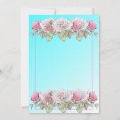 ティール（緑がかった色）ピンクローズフローラバースデーパーティー 招待状 (裏面)