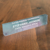 ティール（緑がかった色）ピンク抽象芸術アルコールインク起業家CEO デスクネームプレート (側面)