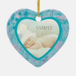 ティール（緑がかった色）ピンク抽象芸術アート写真テンプレート セラミックオーナメント