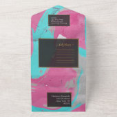 ティール(緑がかった色)ピンク抽象芸術オールインワン招待状 オールインワン招待状 (外側)