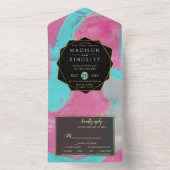 ティール(緑がかった色)ピンク抽象芸術オールインワン招待状 オールインワン招待状 (内側)