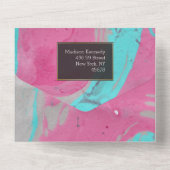 ティール(緑がかった色)ピンク抽象芸術オールインワン招待状 オールインワン招待状 (裏面)
