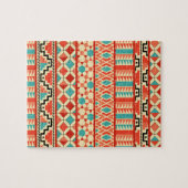 ティール(緑がかった色)ピンク抽象芸術ジオトアステカリバルプリントパターン ジグソーパズル (横)