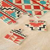 ティール(緑がかった色)ピンク抽象芸術ジオトアステカリバルプリントパターン ジグソーパズル (側面)