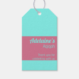 ティール（緑がかった色）ピンク無地の色プレーン、Aqiqah赤ちゃんシャワー ギフトタグ