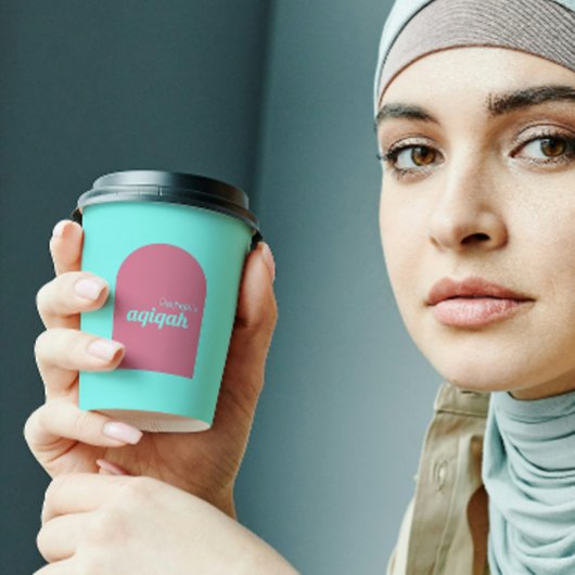 ティール（緑がかった色）ピンク無地の色プレーンAqiqah赤ちゃんシャワー 紙コップ