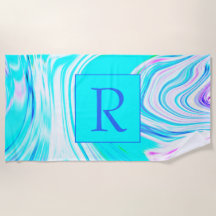 ティール（緑がかった色）ピンク白抽象芸術波パターンモノグラムの