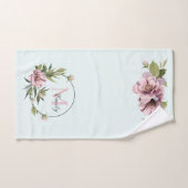 ティール(緑がかった色)、ピンク・ペニーズ・パーソナライズされたイニシャル・モノグラム ハンドタオル (ハンドタオル)