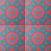 ティール(緑がかった色)ピンク&レッドスタイリッシュモザイク幾何学模様 タイル