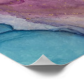 ティール(緑がかった色)、ピンク、紫、金ゴールド抽象芸術アルコールインクアート ポスター (角)