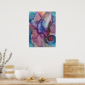 ティール(緑がかった色)、ピンク、紫、金ゴールド抽象芸術アルコールインクアート ポスター (キッチン)