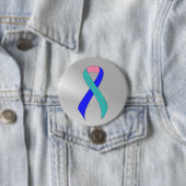 ティール(緑がかった色)/ピンク/青リボンのサポート認識度 缶バッジ (インサイチュ)