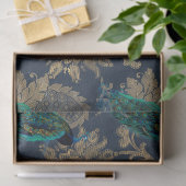 ティール(緑がかった色)ピーコックの青と金ゴールドの分離 薄葉紙 (ギフト)