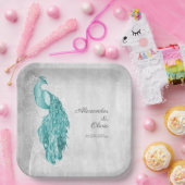 ティール(緑がかった色)ピーコックウェディングシャワー紙プレート ペーパープレート (パーティー)